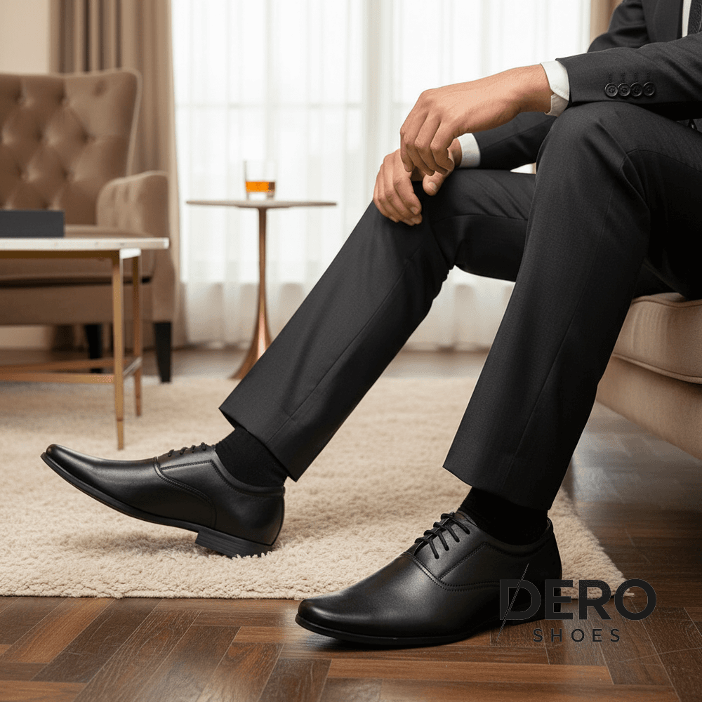 DR1 - Giày Nam Da Bò Thật DERO, Kiểu Cột Dây Thời Trang, Đế Cao 3CM